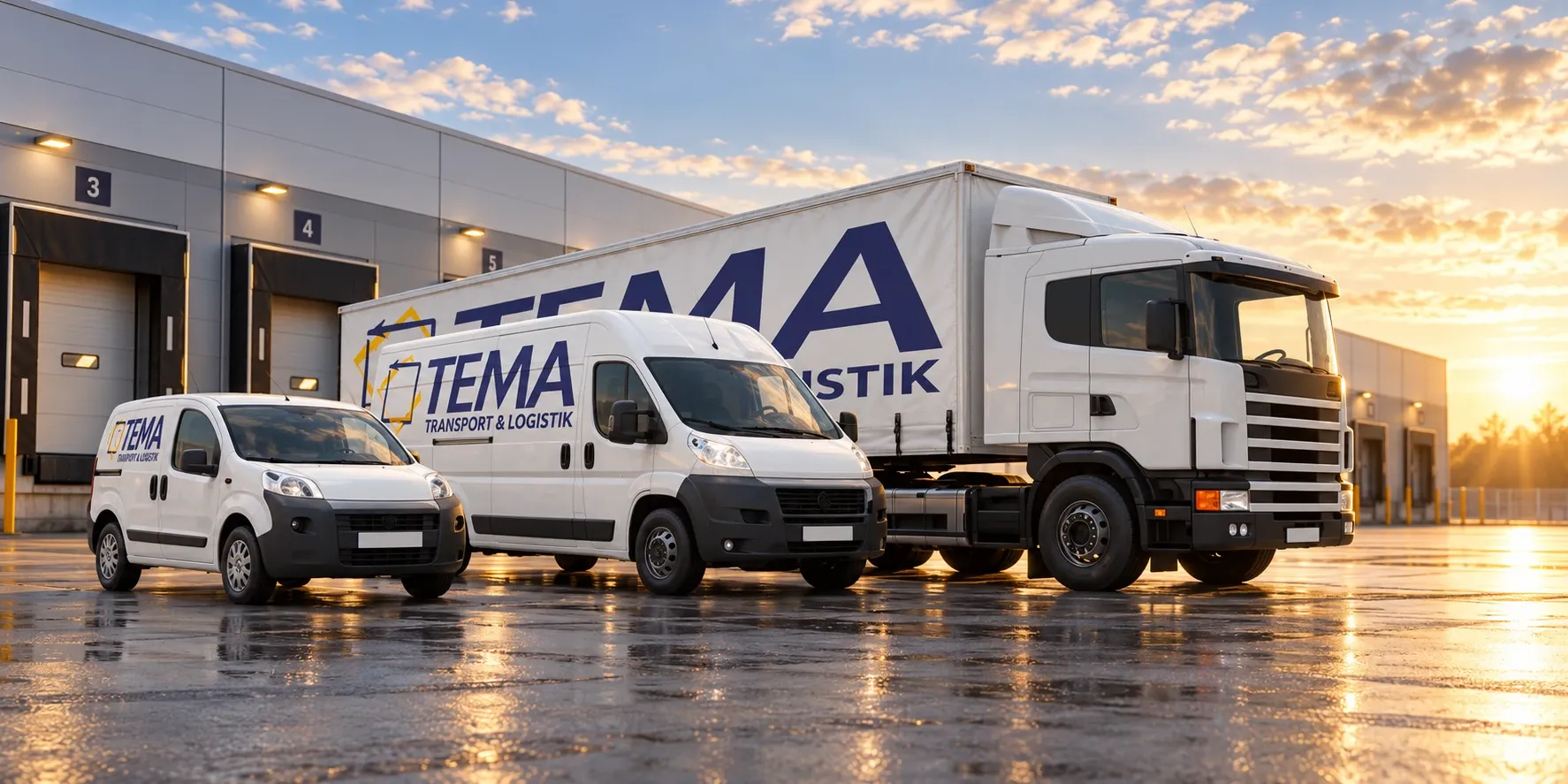 Fahrzeugflotte von TEMA Transport am Logistikzentrum