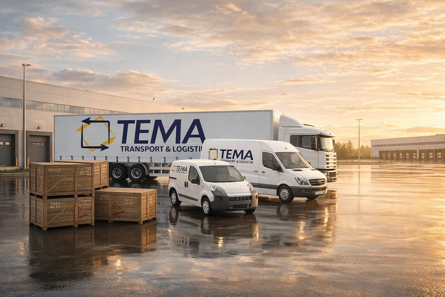 Fahrzeuge von TEMA vor dem Logistikzentrum